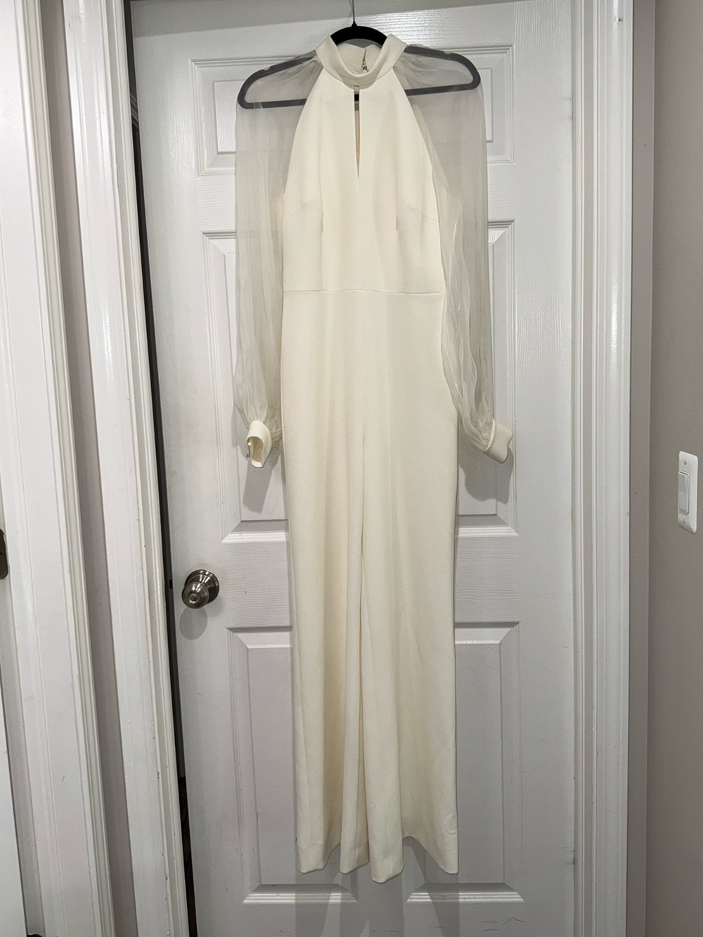SAFIYAA Ivory Silk Sleeve Wide Leg Jumpsuit | Unattached Buttoned Belt | US Sz 6